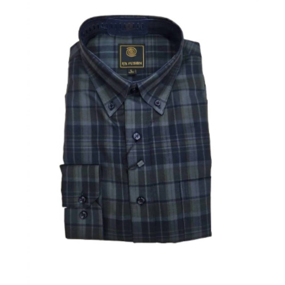 NEW F/X FUSION men's long sleeve plaid shirt in navy